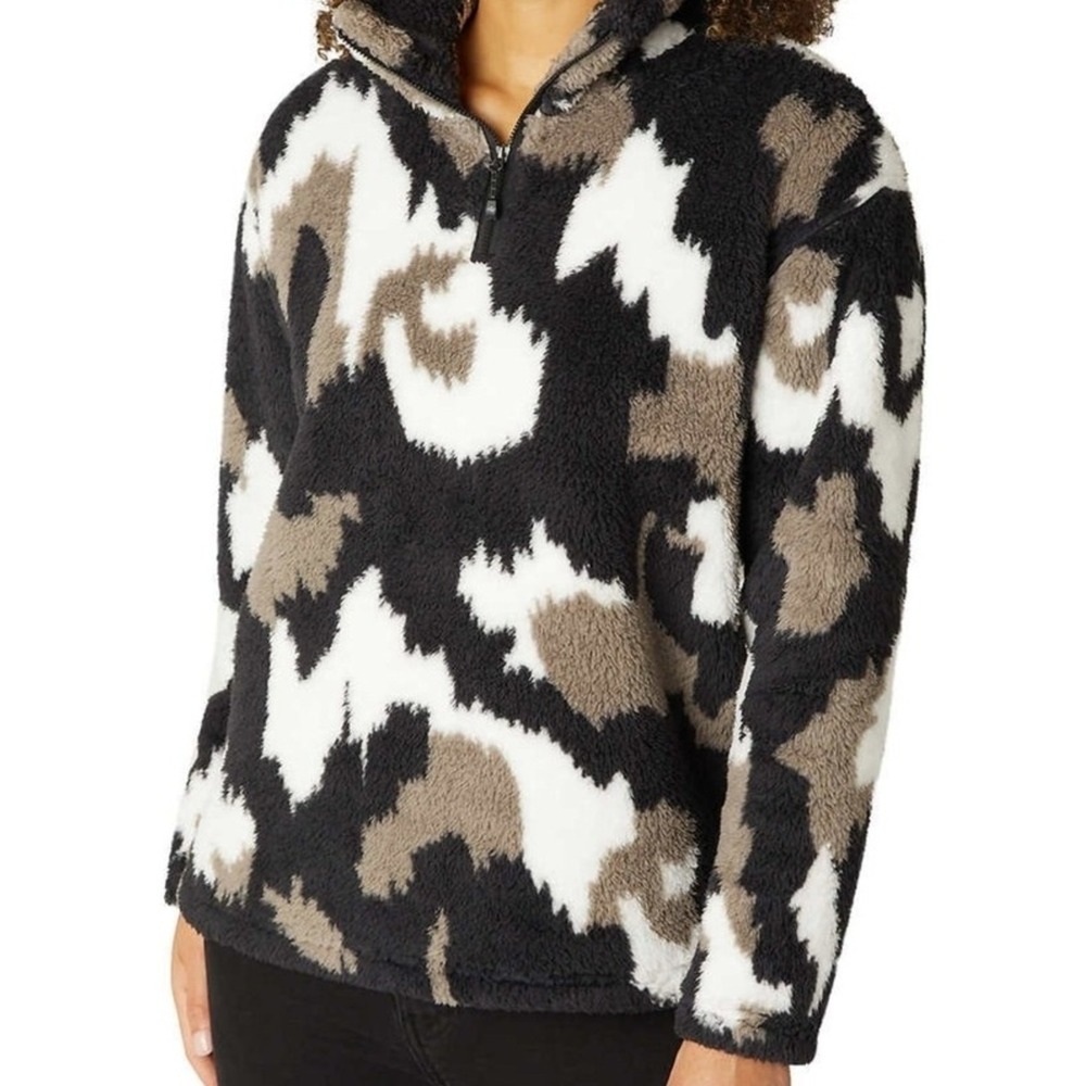 Eddie Bauer Women's Sz L Plush Fleece 1/4 Zip Camo Print Pullover